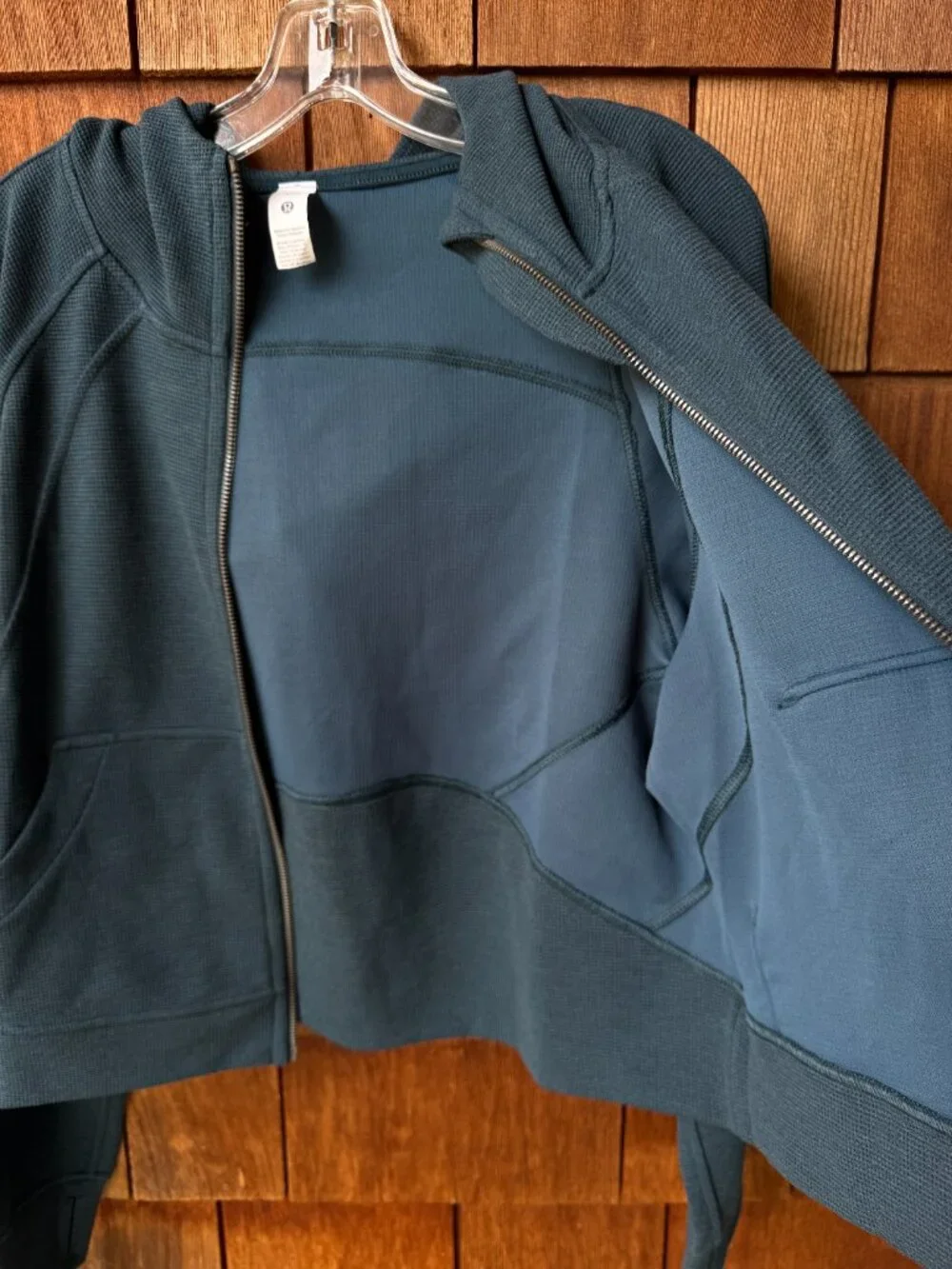 Lululemon Heathered Indochine Blue Oversized Full-Zip Hoodie Waffle in Med/Large - Picture 8 of 10
